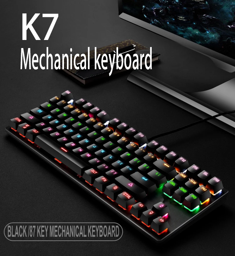 

K7 Office Computer Mechanical Wired Keyboard ABS Keycaps 87 Key Game Gaming Gaming Luminous Keyboard Gaming