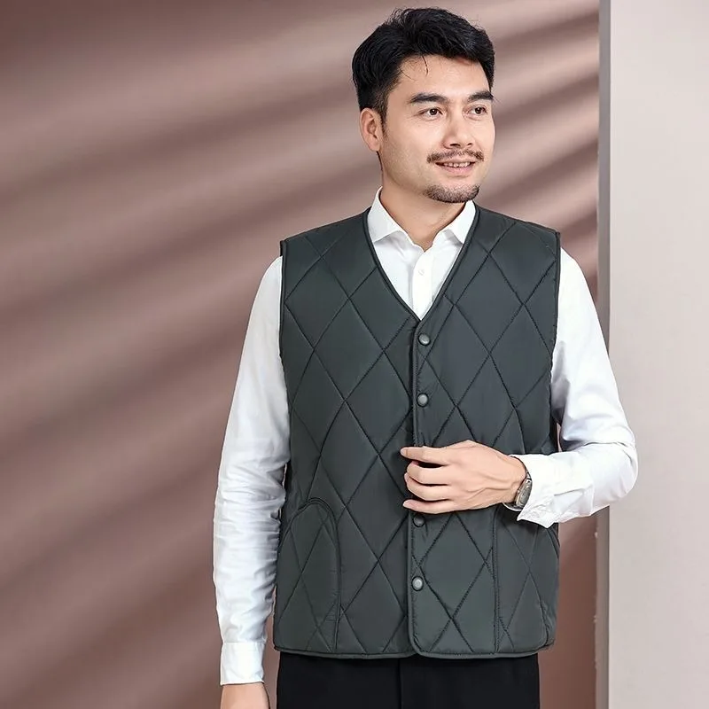 

Men's Winter Vest Thermal Insulated Cotton Blazer for Dad Overweight Elderly Multi Pocket Design Warm Lightweight Outerwear