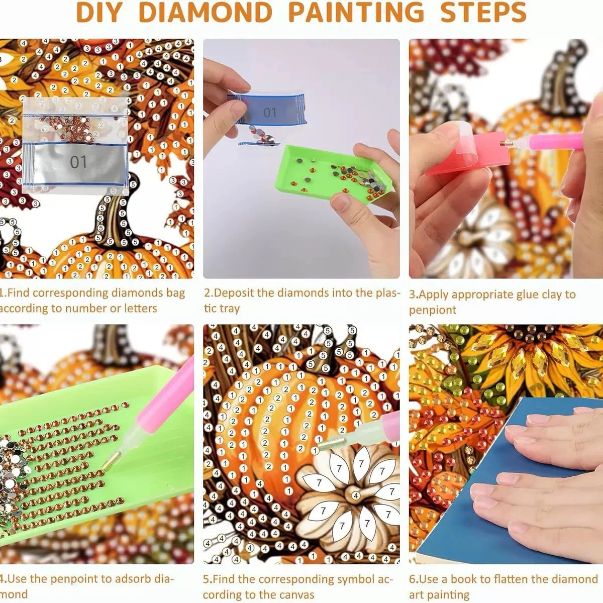 Halloween-Geisterperlen-DIY-Bastelset, Perlen-Malset für Erwachsene, Herbst-Dankes-Perlen-Diamant-Malerei, Ausgefallener Niedlicher Stil; Kann für Herbstdekorationen, Wandbehänge, Bastelsets für Erwachsene, 3D-Perlenst – Detail 4