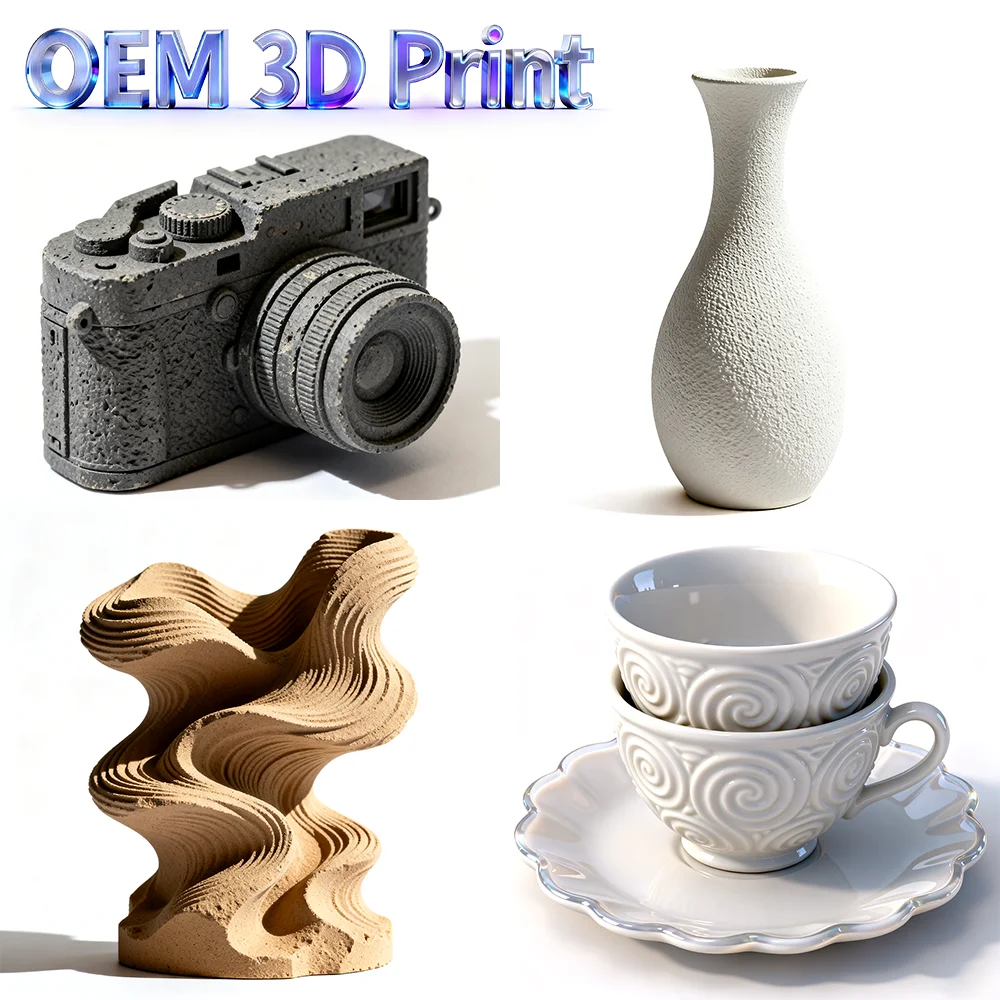 OEM Multi-Material 3D Printing Service Custom Home Decor Ornaments Camera Model Vase Abstract Sculpture Ceramic Tableware Rapid