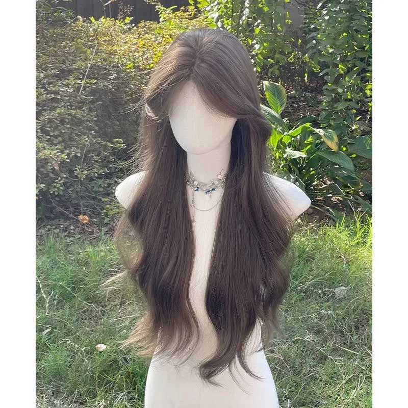 

Synthetic Wig Natural Brown Middle Part Loose Wave Air Bangs Daily Use Fashion Party Cosplay Hairpiece Face Slimming Women