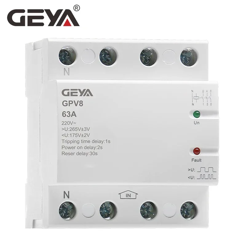 GEYA GPV8-63 220VAC Self Recovery Over Voltage and Under Voltage Protection Relay 40A 63A