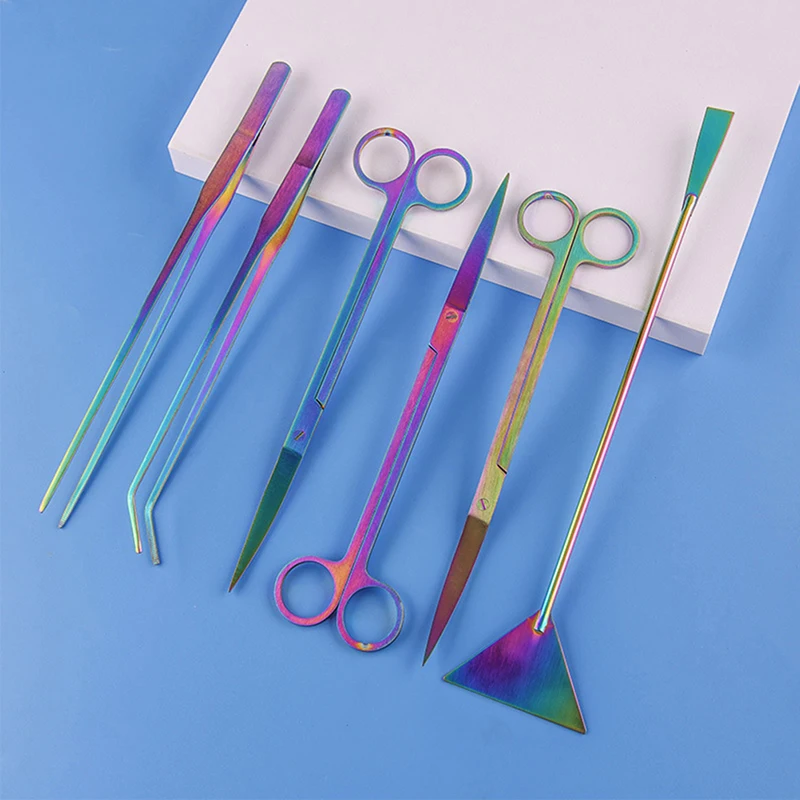 Aquarium Scissor Tweezer Tools Colorful Water Grass Scissors Fish Tank Plants Wave Scissors Grass Stainless Cleaning Tools