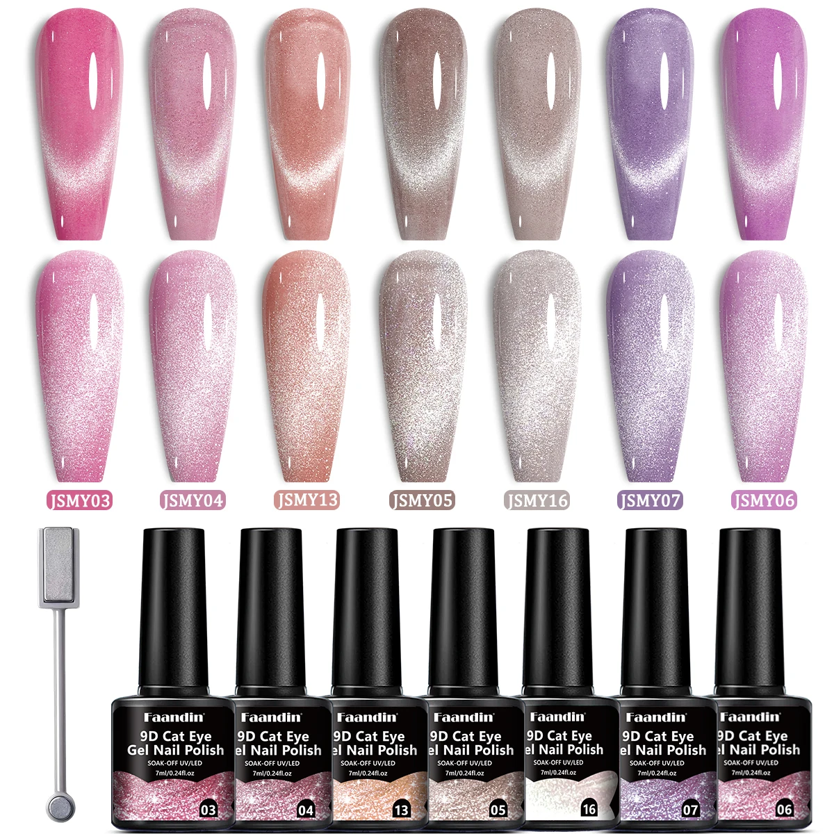 

7Pcs/Set + 1 Faandin 0.24oz*8 Pieces Crystal Cat's Eye Magnetic Stick Set, Deep and Transformative Cat's Eye Gel Nail Polish, Carefully Selected Versatile Colors in a Gift Box, Perfect Gift for Mom, Girlfriend, Essential Item for Dating, Parties, and Date
