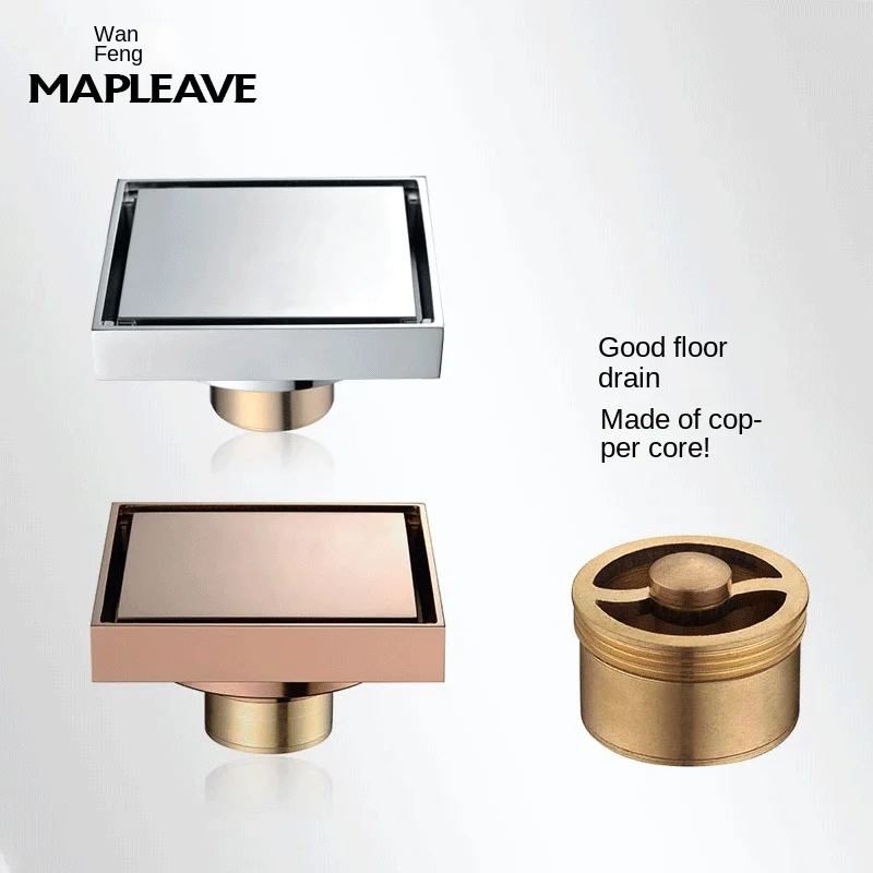 Bathroom copper square invisible floor drain household thickened insect-proof and deodorant bathroom drainage