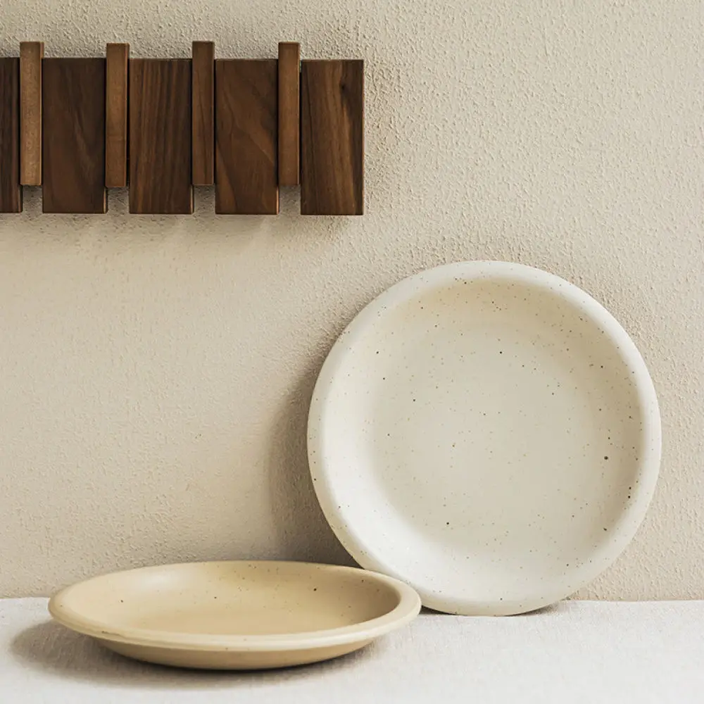 Decorative Ceramic Plate Minimalist Round Serving Dish Matte Finish Thick Rim Tableware For Home Daily Dining
