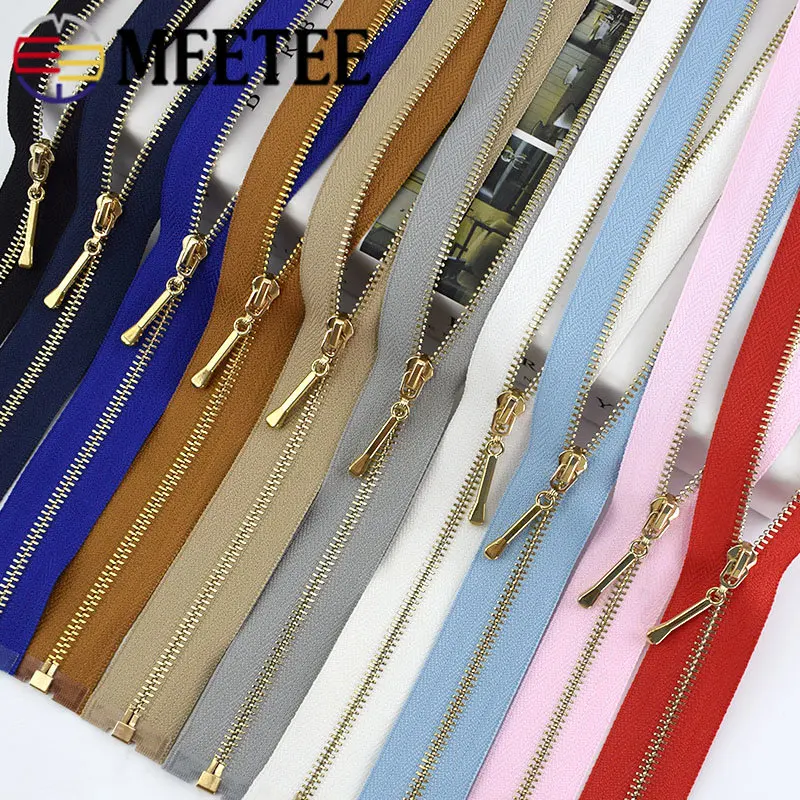 2/5pcs Meetee 3# Open-End Metal Zippers 40-70cm Long Golden Teeth Zip for Clothes Bags Purse Coat Decorative Sewing Accessories