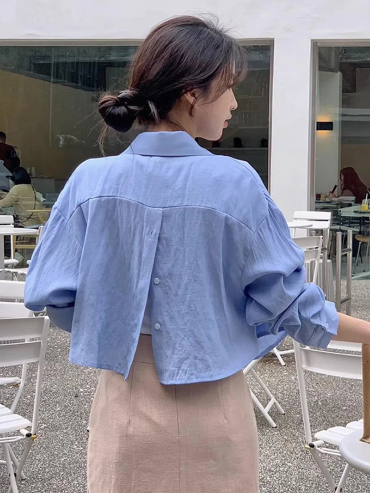 Chic ort Loose Long Sve Женская irt Осенняя новинка Sle Simple Ba Сплит Дизайн Хлопковая повседневная женская блузка Faion