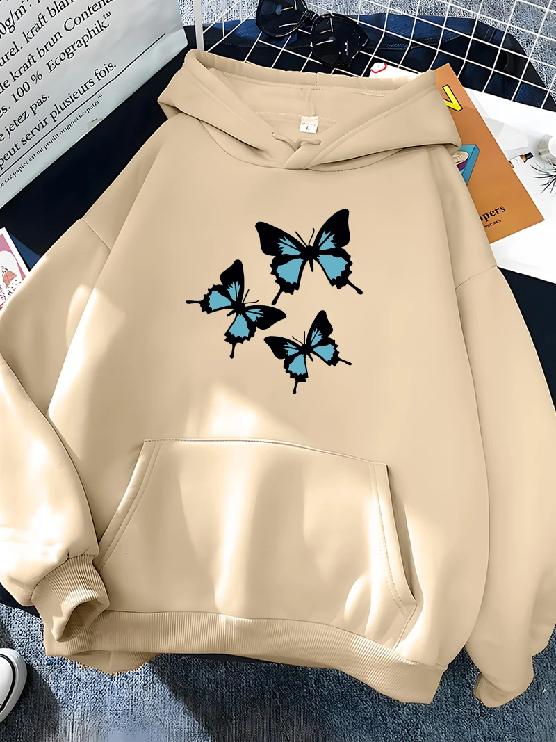 Butterflies Print Women Hoodies Plus Size Sweatshirts Harajuku Long Sleeve Female Pullover Casual Streetwear Hip Hop Clothing