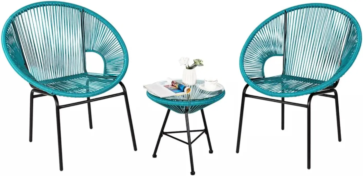 

Комплект садовой мебели из 3 предметов: кресло Acapulco, стол со стеклянной столешницей и 2 стула, набор для сидения в помещении и на улице, цвет озерно-голубой