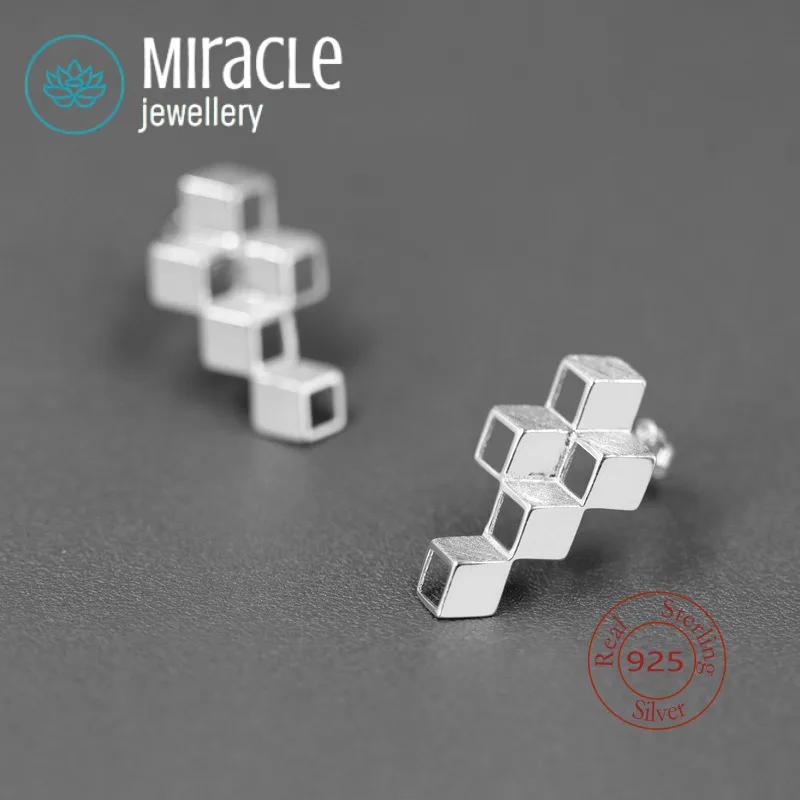 Miracle Sterling Silver 925 Original Mystery Earrings Personality Cube Three-Dimensional Composition Niche Design Unisex