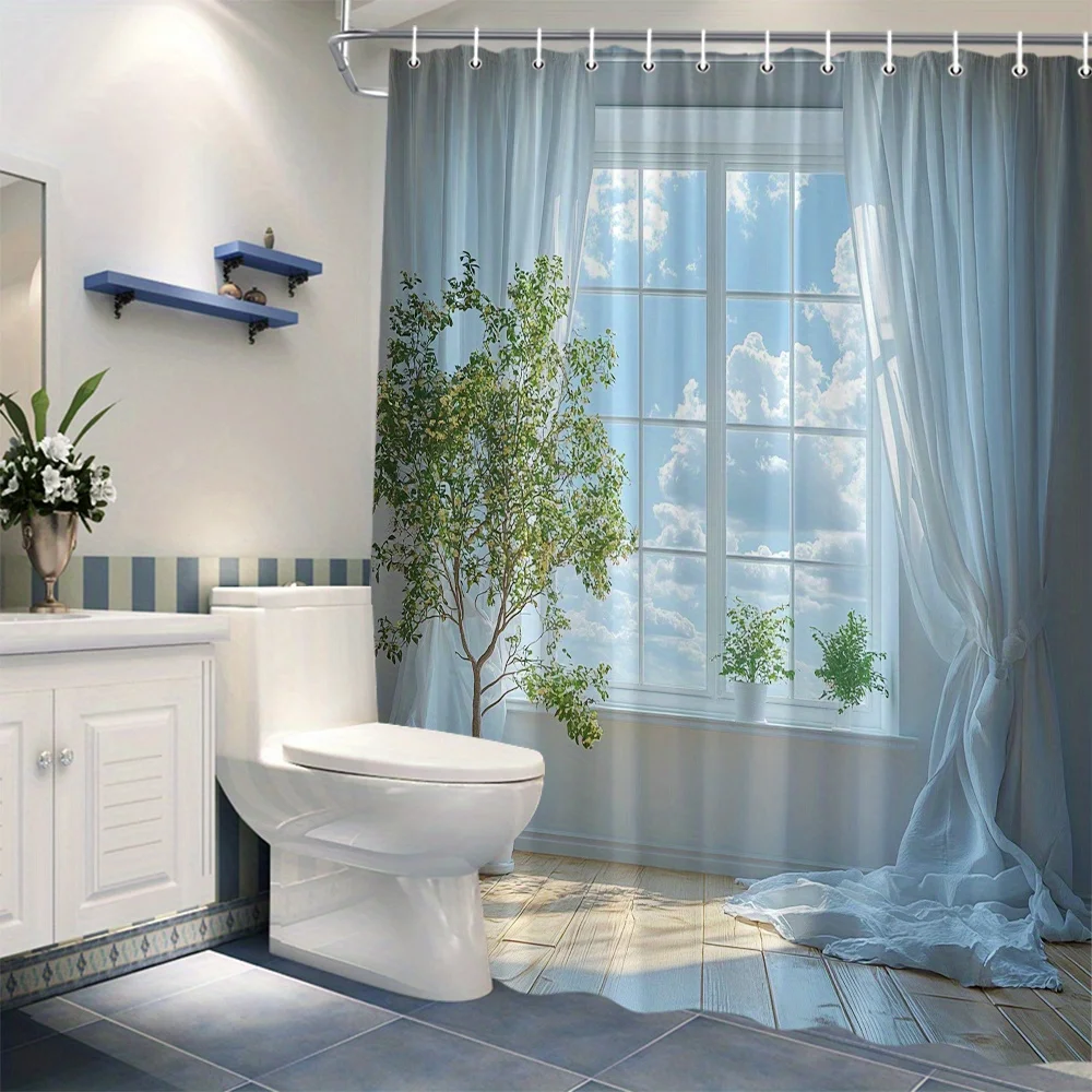 Sunny Window with Greenery Waterproof Shower Curtain for Bathroom Decor