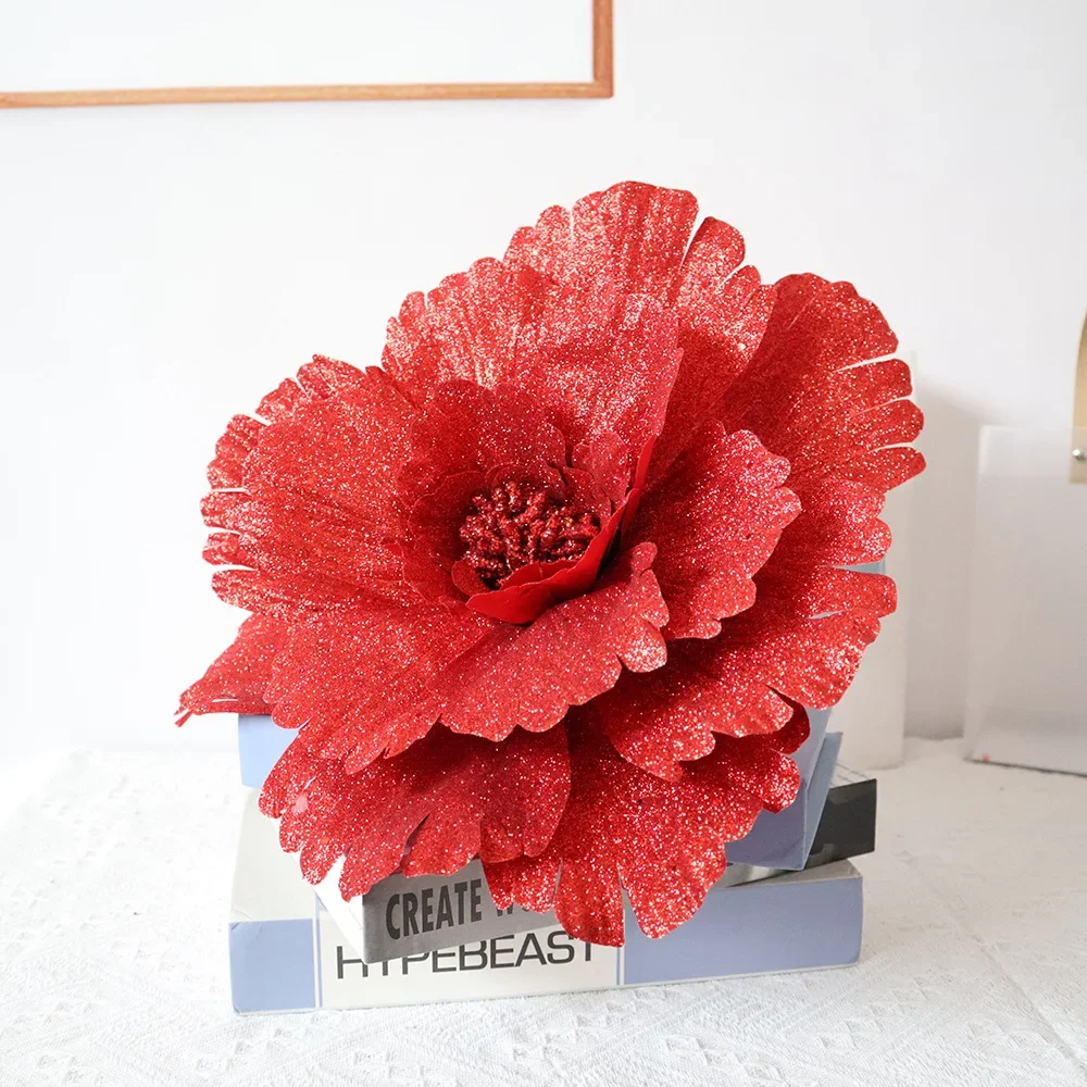 PE Shiny Peony Flower Head Window Show Display Artificial Decorations Stage Setting Photgraphy Props Home Decor Supply Wreath