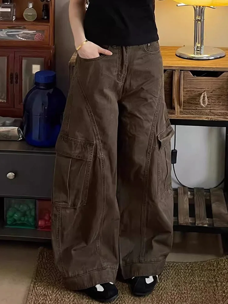 

Уличные свободные повседневные широкие брюки в американском стиле ретро, женские осенние свободные повседневные утягивающие длинные брюки, рабочая одежда Sle