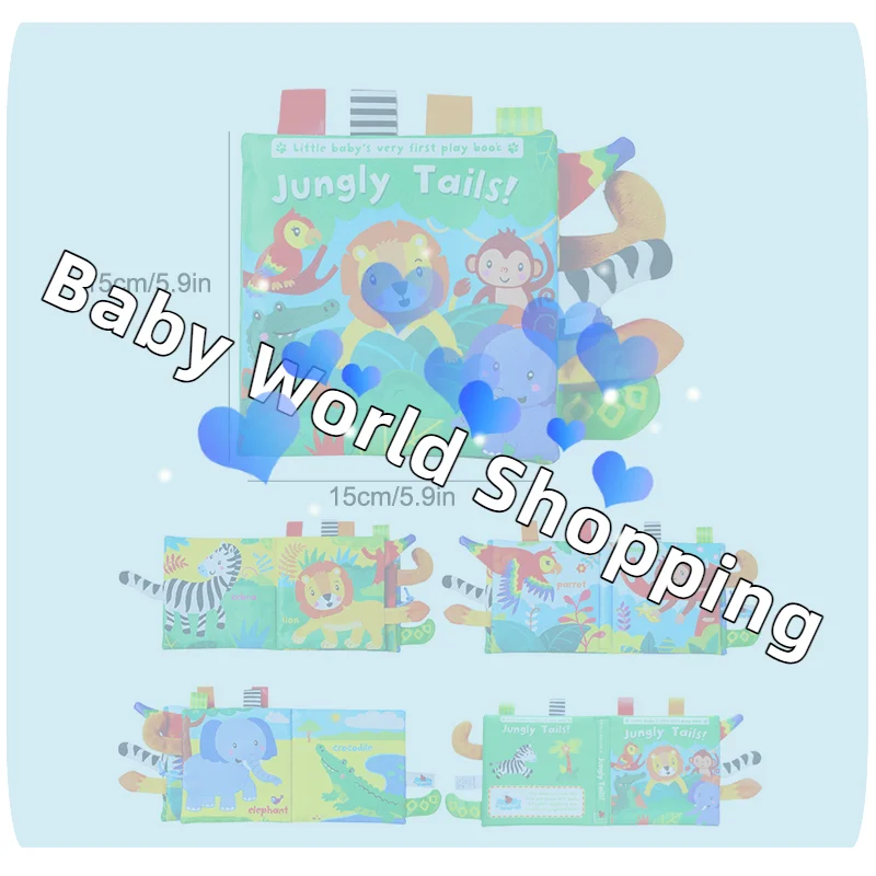 아기 장난감 만화 동물 꼬리 아기 천 책 교육용 링 종이 천 책 장난감 계몽 아기 장난감 0-12개월