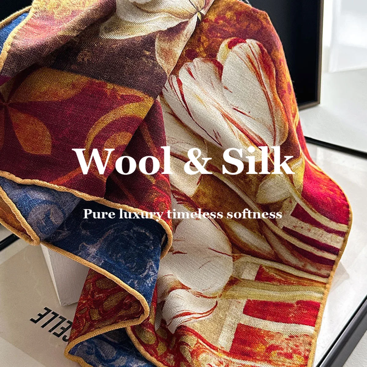 

Роскошный шелковый шарф для женщин, двусторонний с принтом, 82% шерсть, 18% натуральный шелк, платок-фулярд, шаль, квадратный платок 62 см, бандана, женский хиджаб, подарок