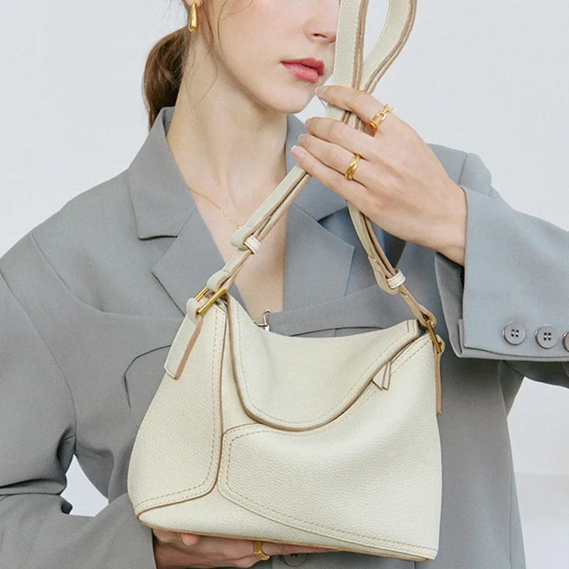 Bolso de mano de cuero genuino para mujer, bandolera de piel de vaca de diseñador, de lujo, a la moda, 2023