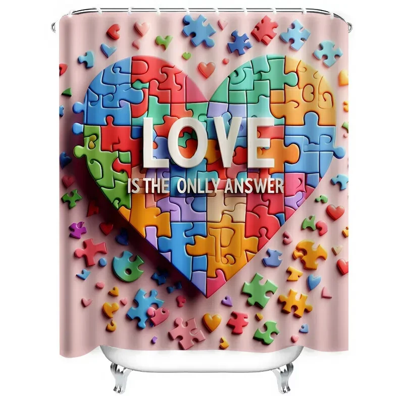 

Love is the Answer Аутизм Puzzle Heart Art Занавеска для душа - Водонепроницаемый дизайн для стильного, уникального и поддерживающего декора ванной комнаты