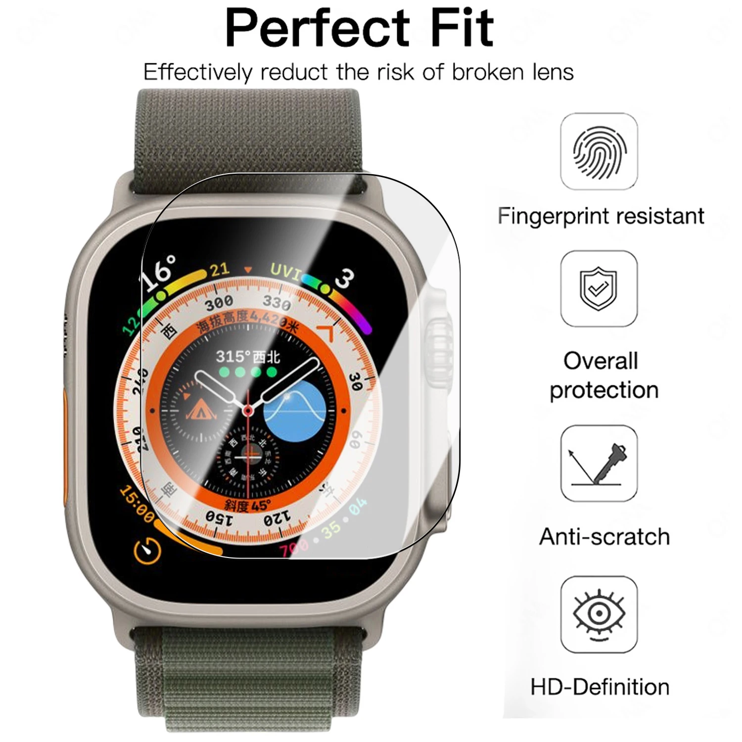 واقي شاشة سهل التركيب لساعة أبل الترا 49 ملم غطاء كامل من الزجاج المقسى الشفاف لساعة iWatch Ultra2 Ultra3 #2