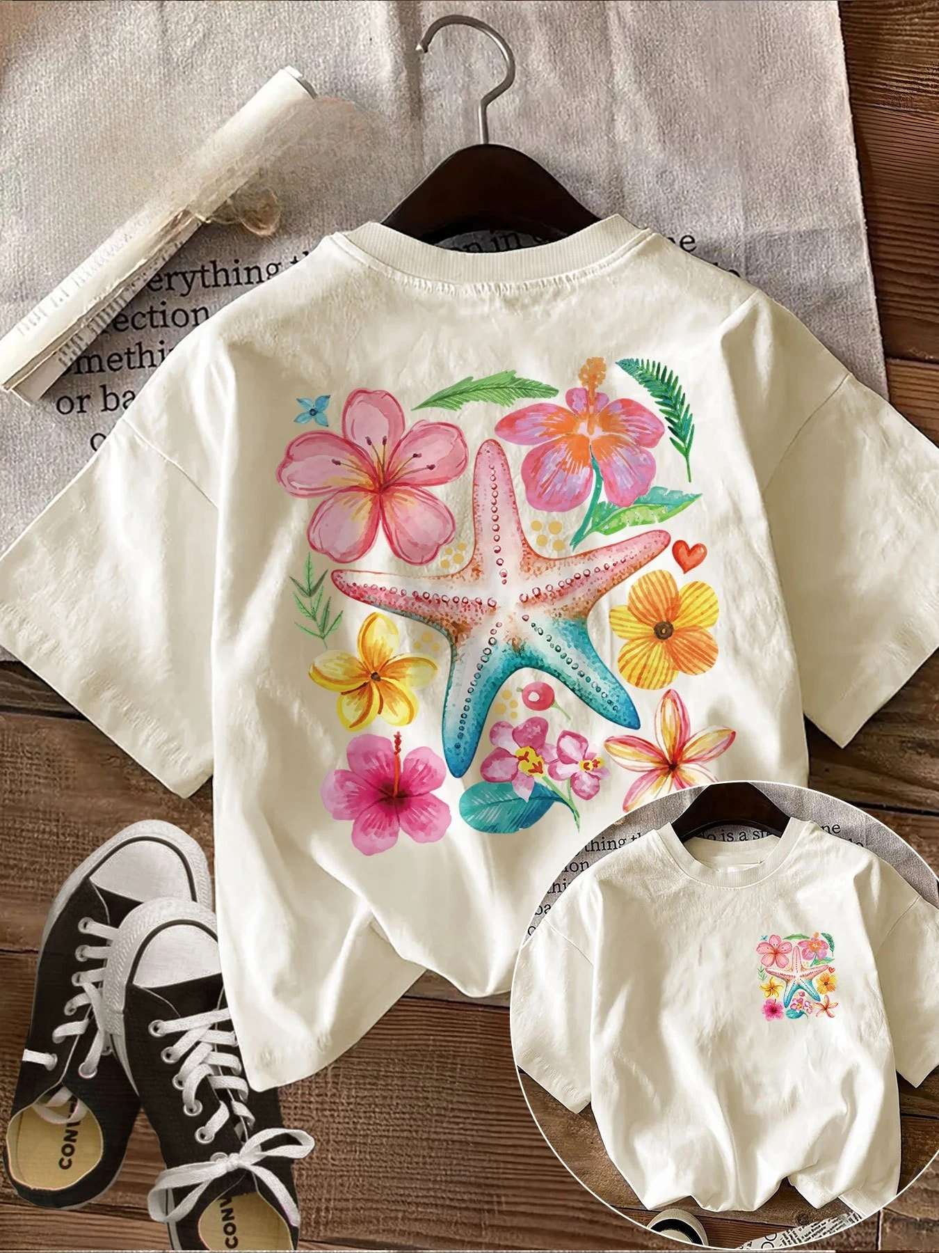 Children's Round NeckT-shirt Fashionable Loose Soft Comfortable Breathable Versatile Double-sided Watercolor Printed Pattern Top