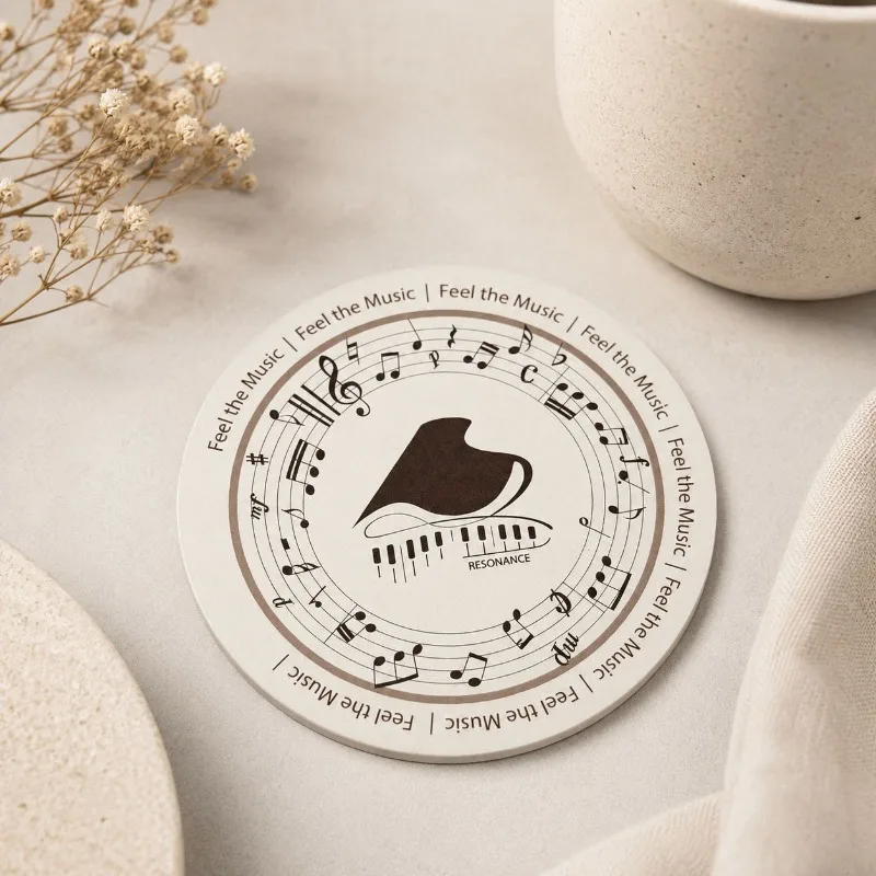 Style Piano Note Round Coaster Placemat Waterproof Heat Insulation Tabletop Mat Music Studio Souvenir Cultural Gift for Pianist