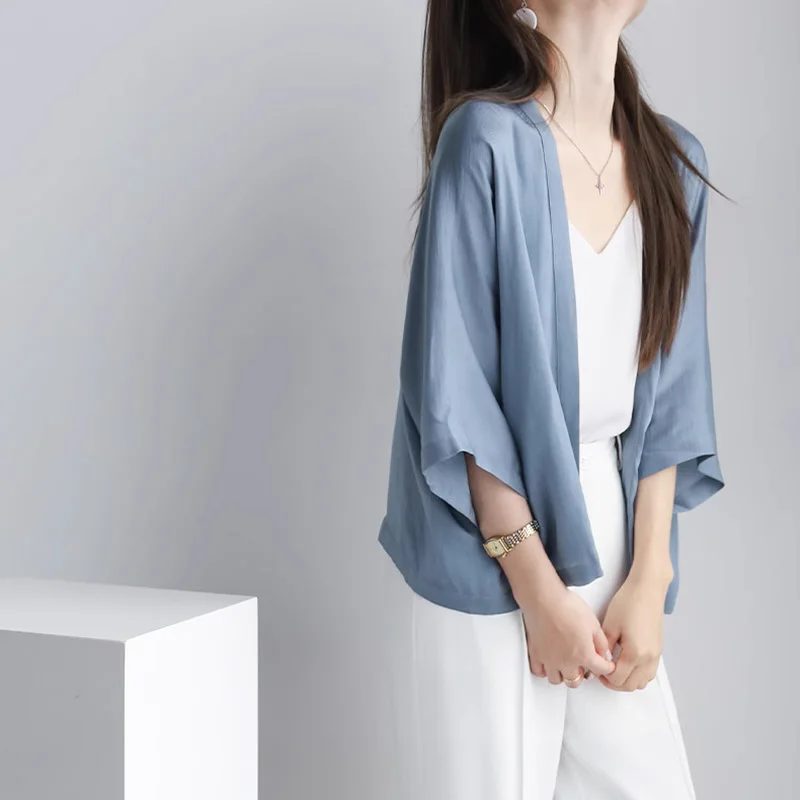 

Новый женский летний кардиган из шелка с защитой от солнца, тонкий, в китайском стиле, с длинным рукавом, свободного кроя