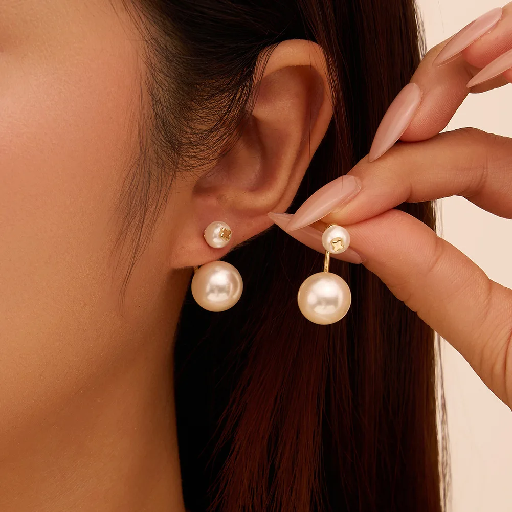 925 Sterling Silver Shell Pearl Front And Back Stud Earrings For Women French Style Simple Double Bead Earring 2026 New Trend
