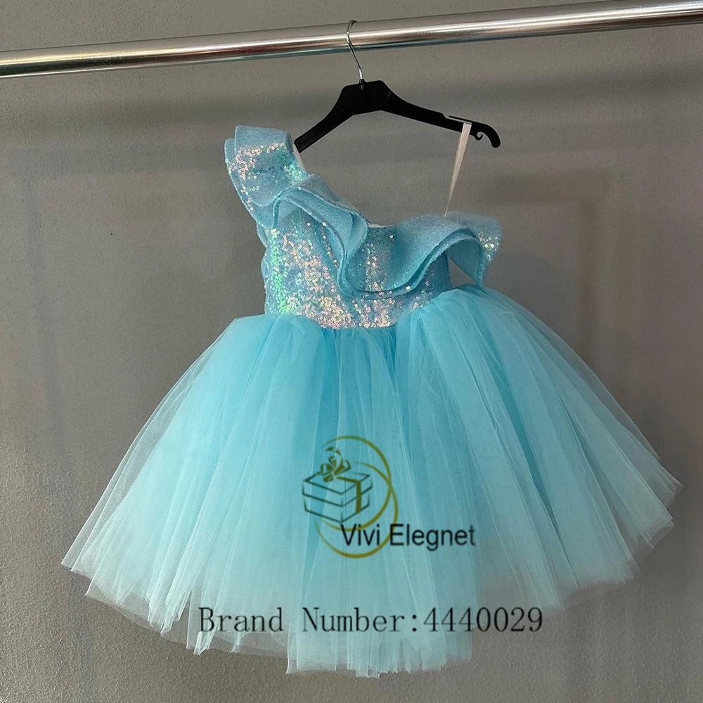 Mint Blue Flower Girl Dresses with Soft Tulle Sleeveless Spaghetti Strap Sequined Wedding Party Gown 2023 Summer فساتين بنات صغا