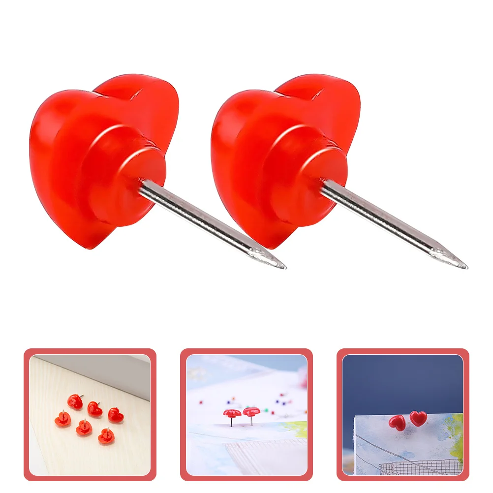 100 قطعة دبابيس ضغط القلب الأحمر لطيف الزخرفية Thumbtacks لمكتب المدرسة لوحة الفلين نشرة خريطة عرض جدار مسامير الصور