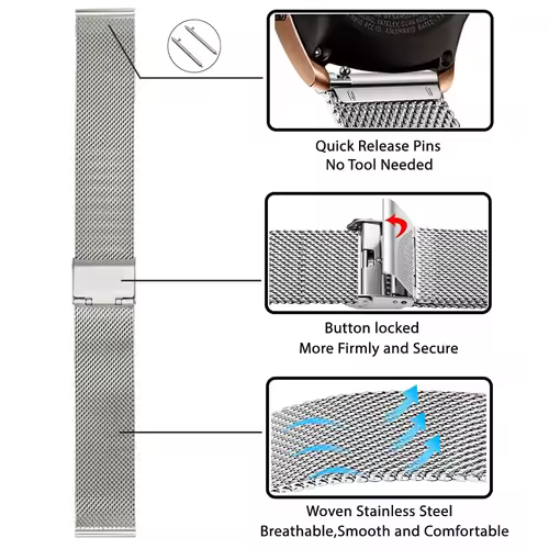 18mm 20mm 22mm 24mm Width Quick Release Full Stainless Steel Watchband Wristwatch Universal Flat Head Watch Strap Accessories - Image 6