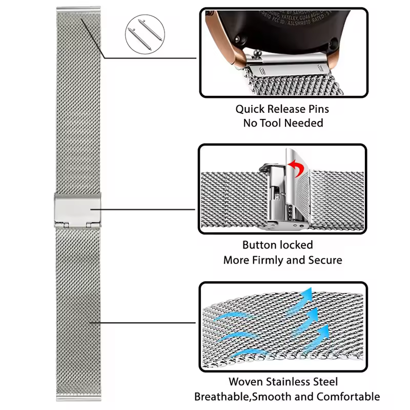 18mm 20mm 22mm 24mm Width Quick Release Full Stainless Steel Watchband Wristwatch Universal Flat Head Watch Strap Accessories - Image 6