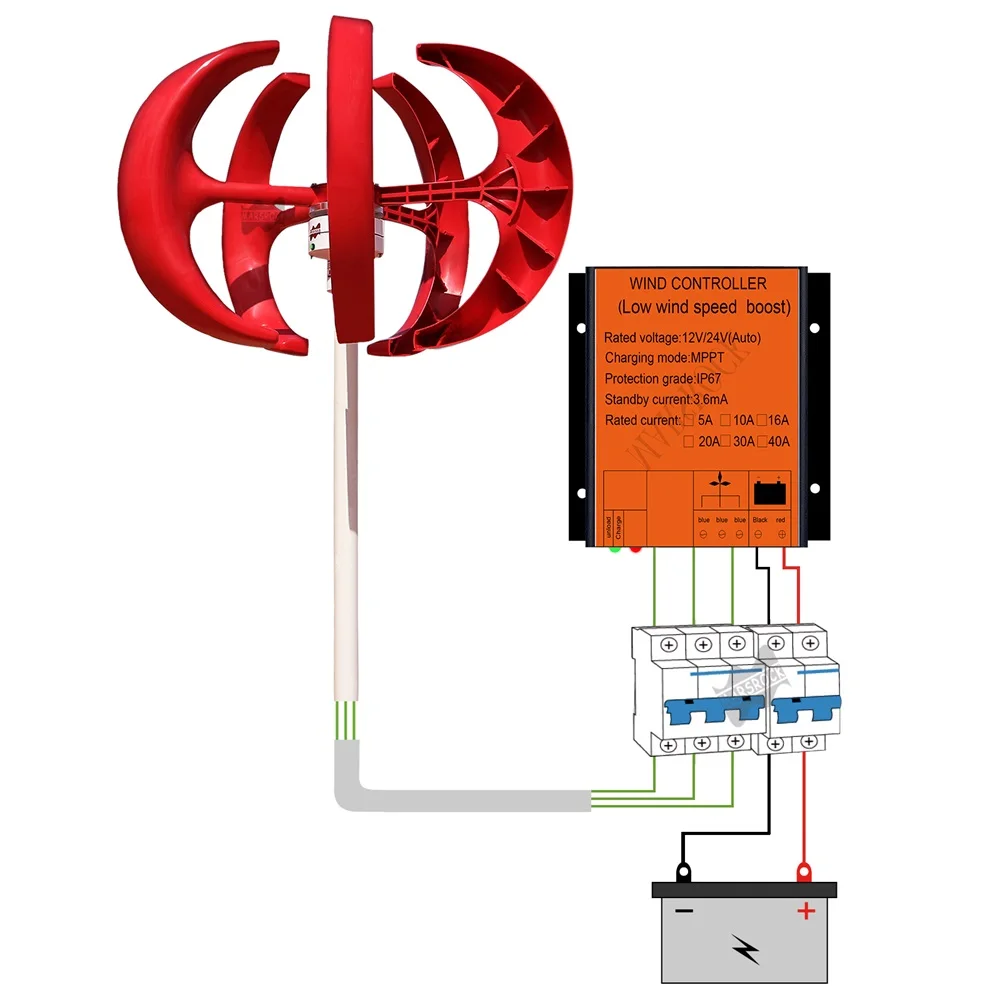 Imagem -02 - Gerador de Turbina Eólica com Controlador Mppt Eólico 400w 12v 24v Doméstico Pequeno Lanterna Vertical Alta Eficiência