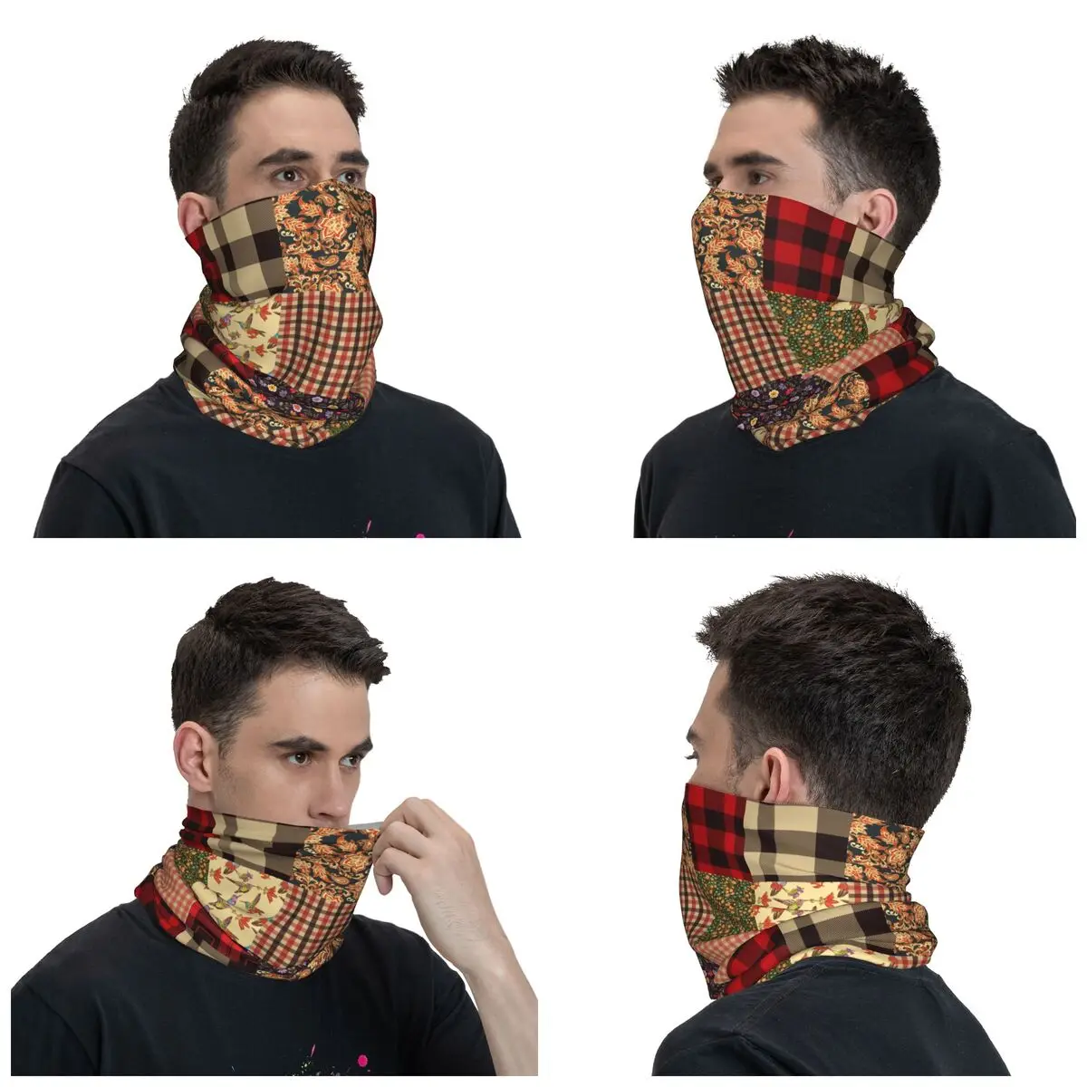 Tartan Design Print Bandana Neck Cover Printed Wrap Scarf Multi-use Headband Cycling Unisex Adult All Season