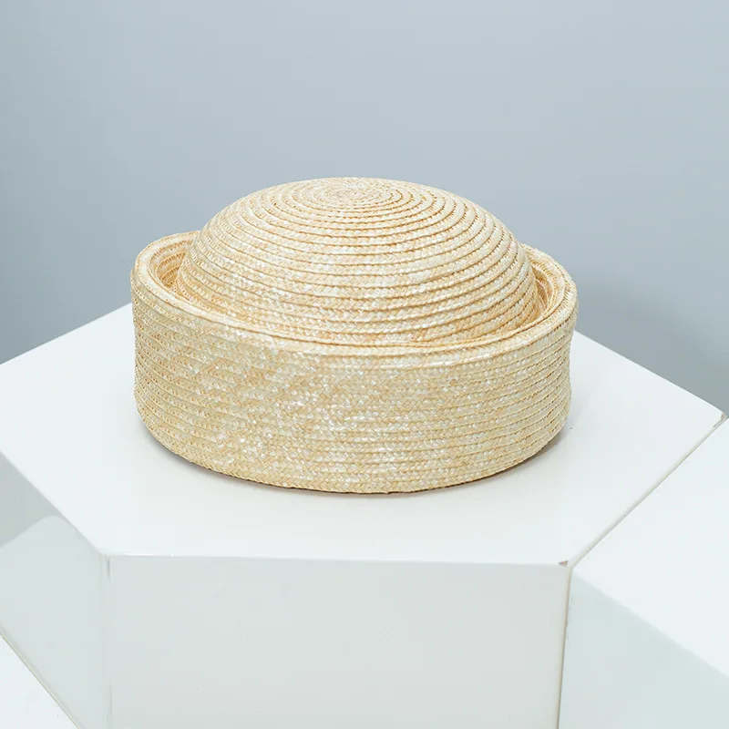 Natural Straw British Retro Pillbox Hat for Women, 2026 New Round Crown Small Fedora, Chic High-End Style
