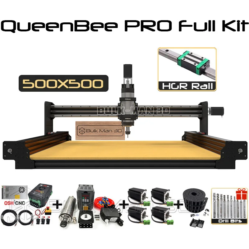 20%off BulkMan3D 500x500mm QueenBee PRO CNC Machine Full Kit Linear Rails CNC Router 4Axis DIY Wood Metal Milling Engraver