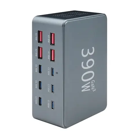Chargeur USB GaN 390W 100W PD3.0 PPS QC3.0 Type C Multiport en alliage d'aluminium Station de charge rapide pour ordinateur portable iPhone Samsung tablette