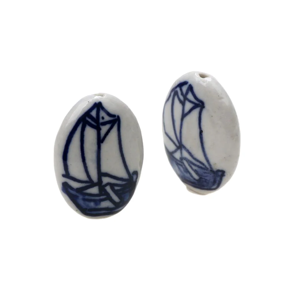 3PCS/Sailboat Blue and White Porcelain Bead Jewelry Making DIY Bracelet Necklace Accessories New Product