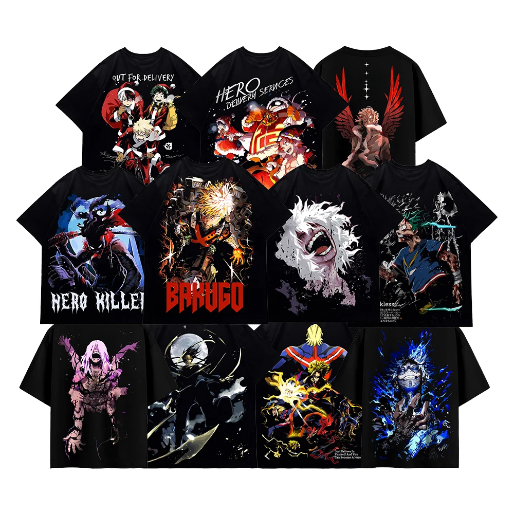 Vintage Anime HERO ACADEMIA 3D-Druck Kurzarm-Tops Sommermode Unisex Manga Atmungsaktives T-Shirt Japanisches klassisches Anime-T-Shirt
