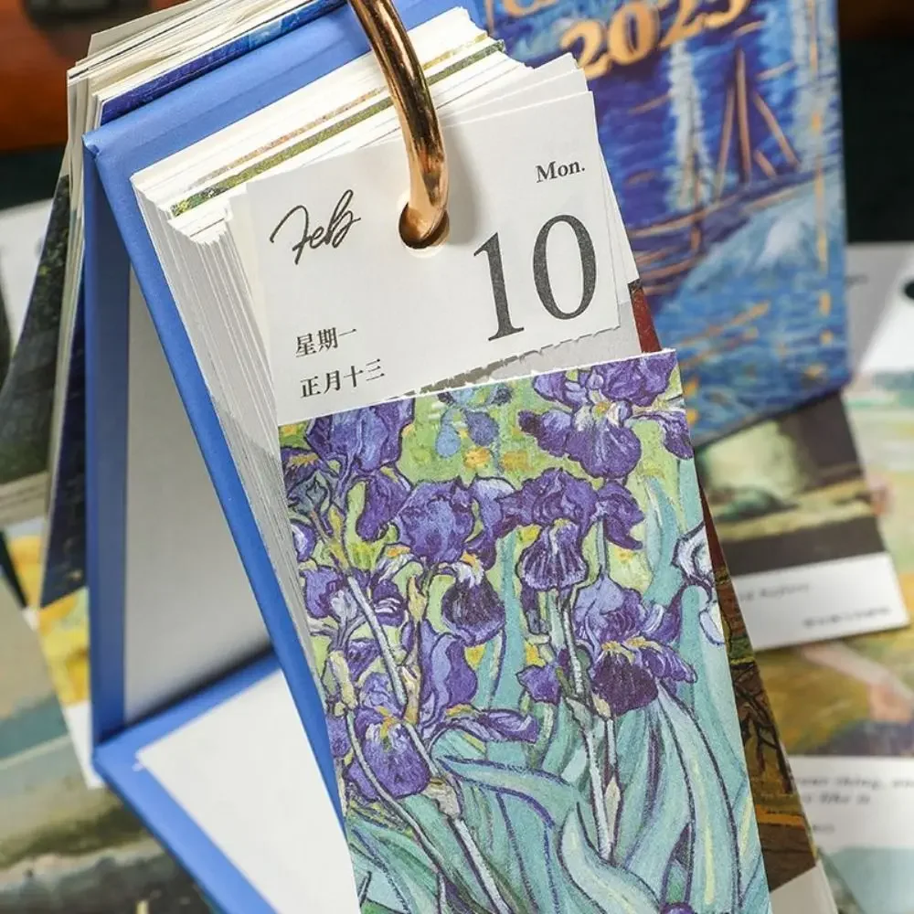 

2026 Desktop Calendar Hand-torn Design Vertical Format Vintage Oil Painting Calendar Hollow Butterfly Date Display Home Decor