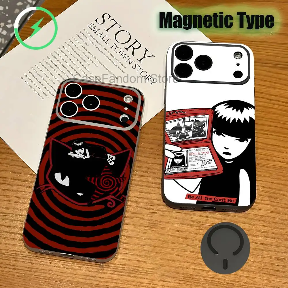 

E-Emily The S-Stranges Transparent gray Phone Case For iPhone 17,16,15,14,13,12,11,Pro,Max,Plus Magnetic Wireless Charging