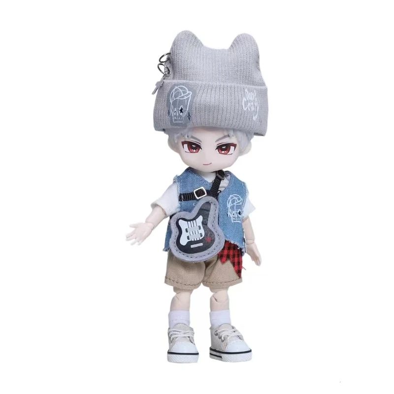 

Sylus OB11 Rock Singer Clothes Set - 10cm Doll Punk Outfit with Knitted Hat, Vest, Shoulder Bag Irregular Cut Short Sleeves