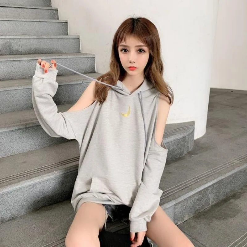 

Hip Hop Hooded Sweatshirts for Women Graphic Grey Female Clothes Loose Hoodies Baggy Aesthetic Goth 2000s Trend Long Sleeve Tops