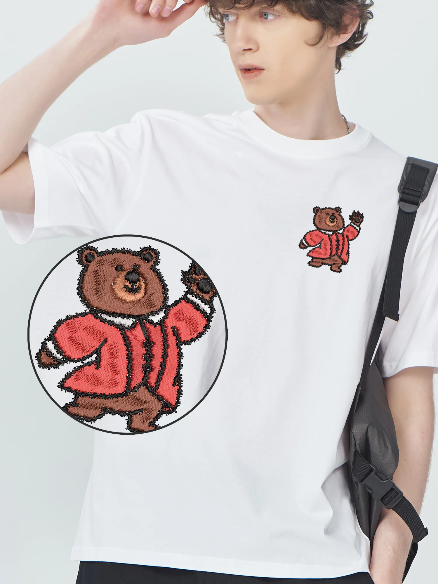 

Wearing Clothes Bear Embroidered T-Shirt Funny Camiseta Cotton T-Shirt Unisex Comfortable High Quality Embroidery Tshirts​