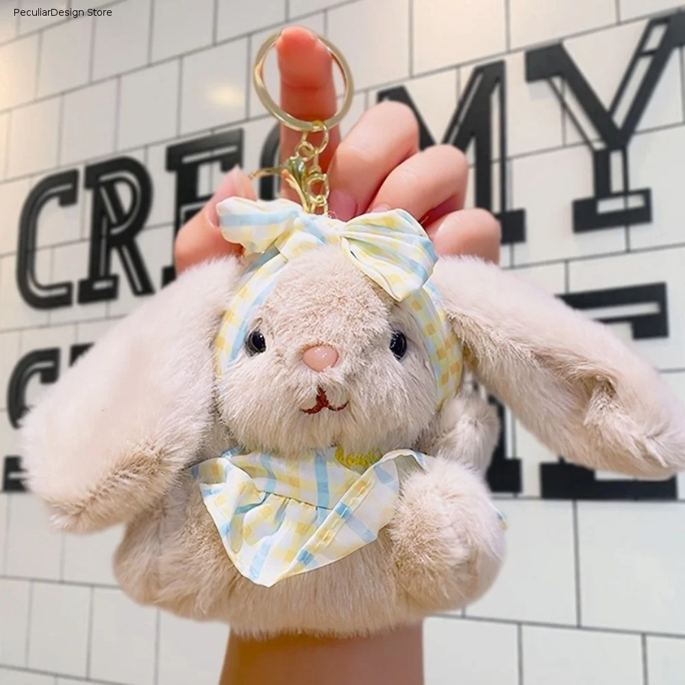 Fashion Multicolored Easter Stuffed Bunny Keychain Creative Kawaii Plush Key Ring Bow Soft Rabbit Pendant Bag Charm Companion