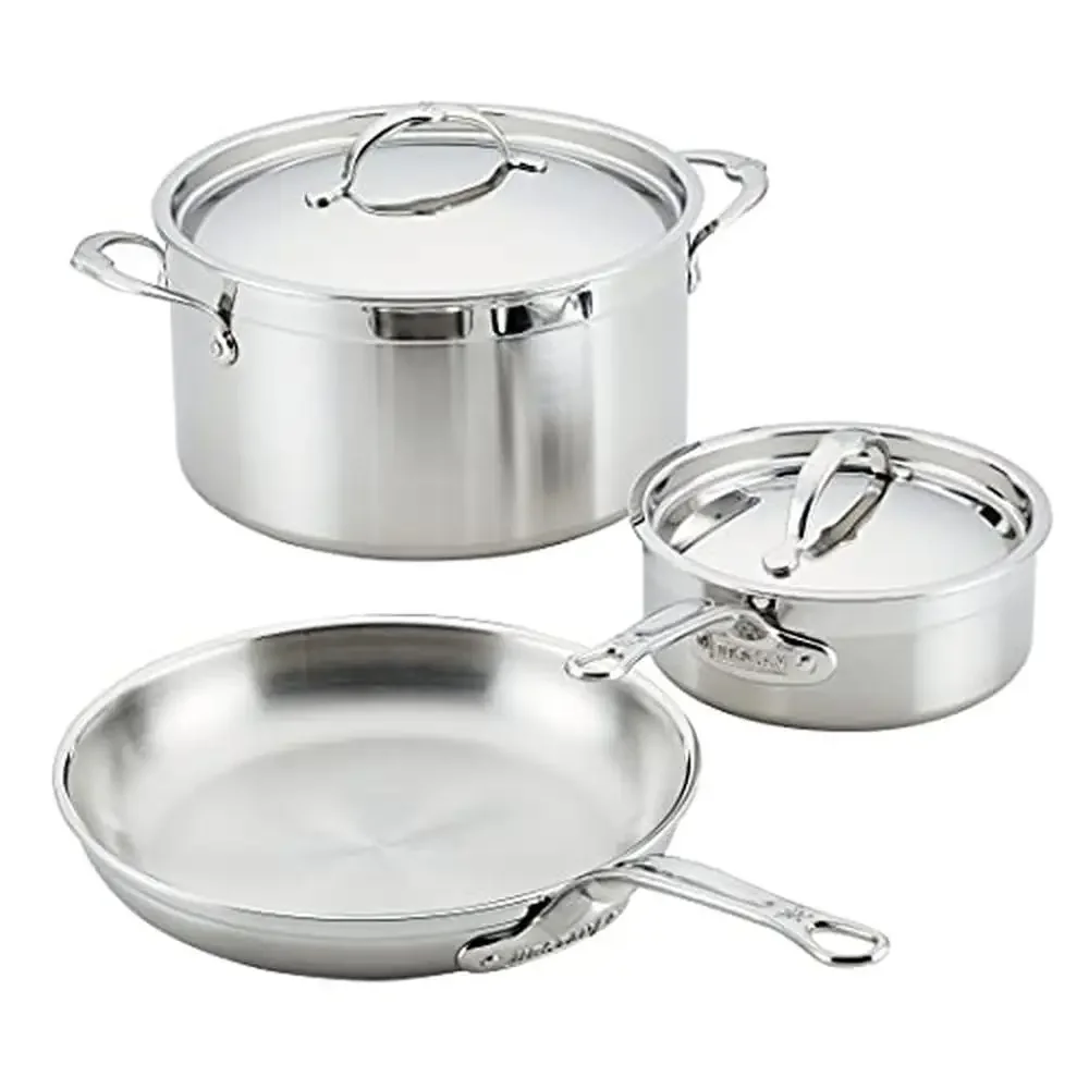 Ultimate ProBond Professional Stainless Steel Cookware Set 5-Piece Kit with Stockpot Sauce Pan Skillet Sealed Rims Flush Rivets