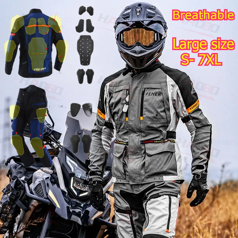 

FEHER Motorcycle Suit Waterproof Motocross Riding Pants Men Cold-proof Motorbike Jacket CE Protective Gear Size S-7XL