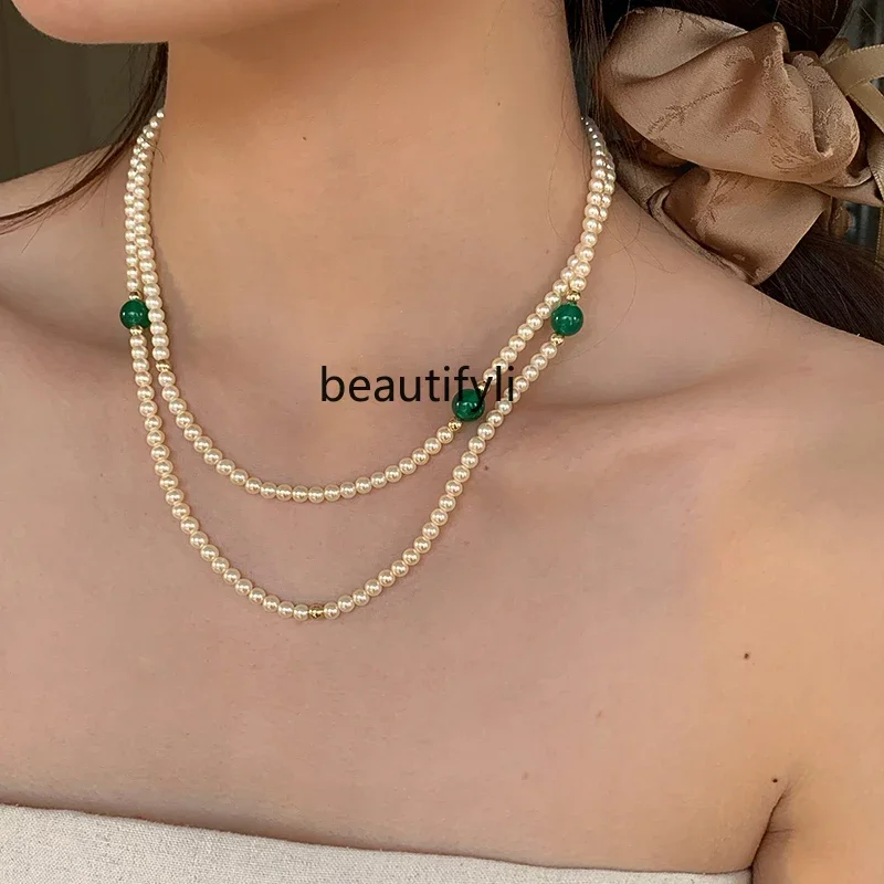 

A multi-wear Chinese jade pearl necklace accessories women's high-end collarbone chain new neck chain