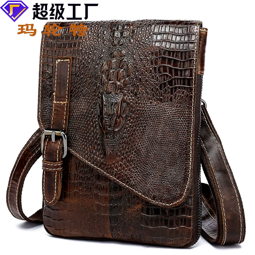 

MLT-8000 Top layer cowhide crocodile pattern flip cover business shoulder bag, fashionable multifunctional crossbody bag