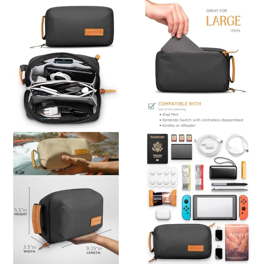 

Tech Bag Organizer - Small Electronics Organizer Pouch for Travel - Premium Travel Case with Leather Accents - Mesh Pocket for
