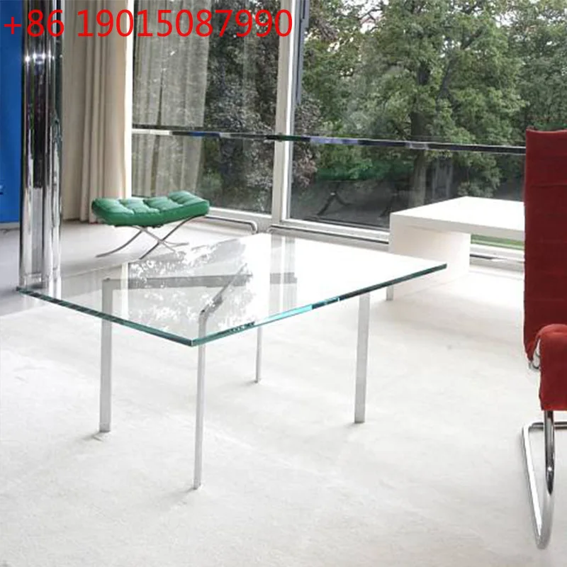 Mesa de centro Tugendhat Mesa a juego Barcelona mesa con borde de vidrio templado de acero inoxidable